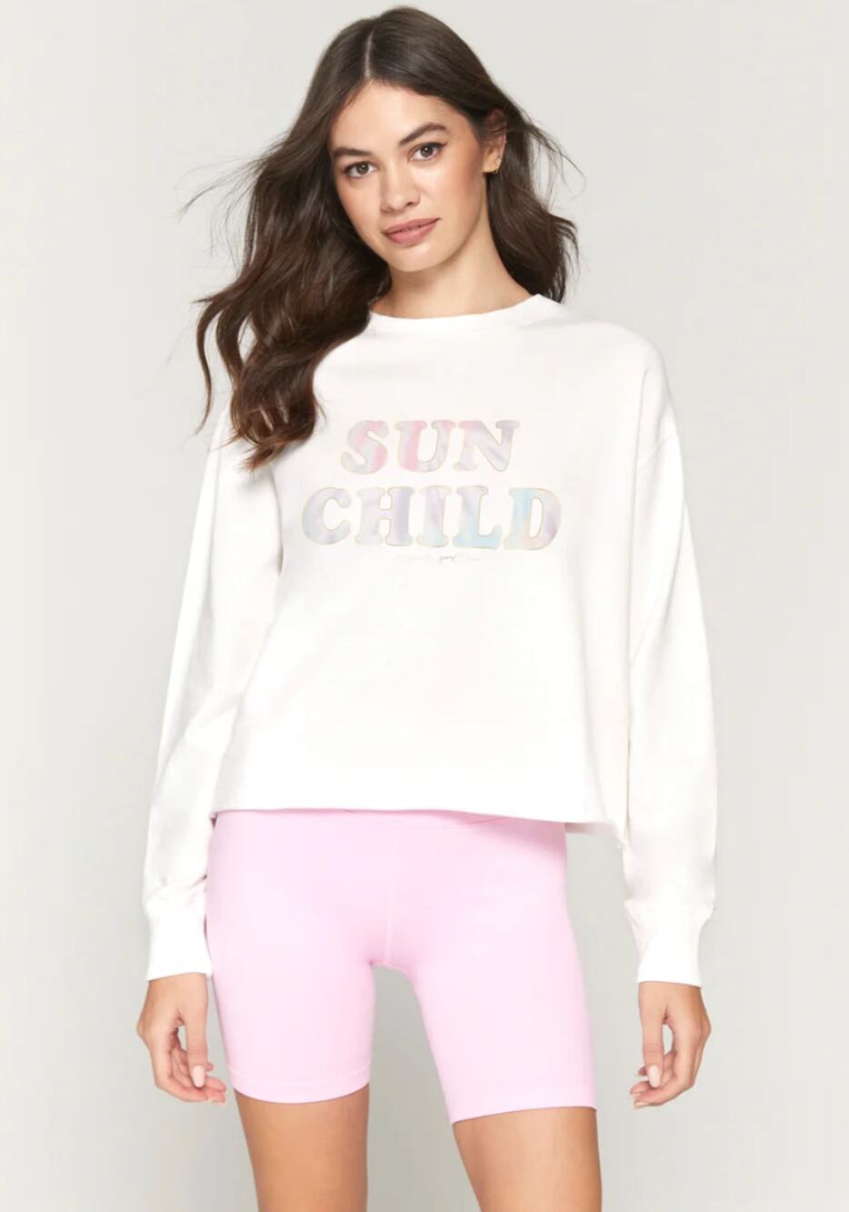 Spiritual Gangster White Terry SUN CHILD Graphic Crew Pullover Women's Medium M